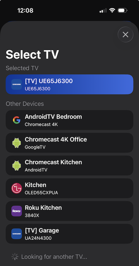 Remote Control TV App interface on a smartphone