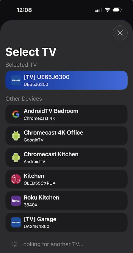 Remote Control TV App interface on a smartphone